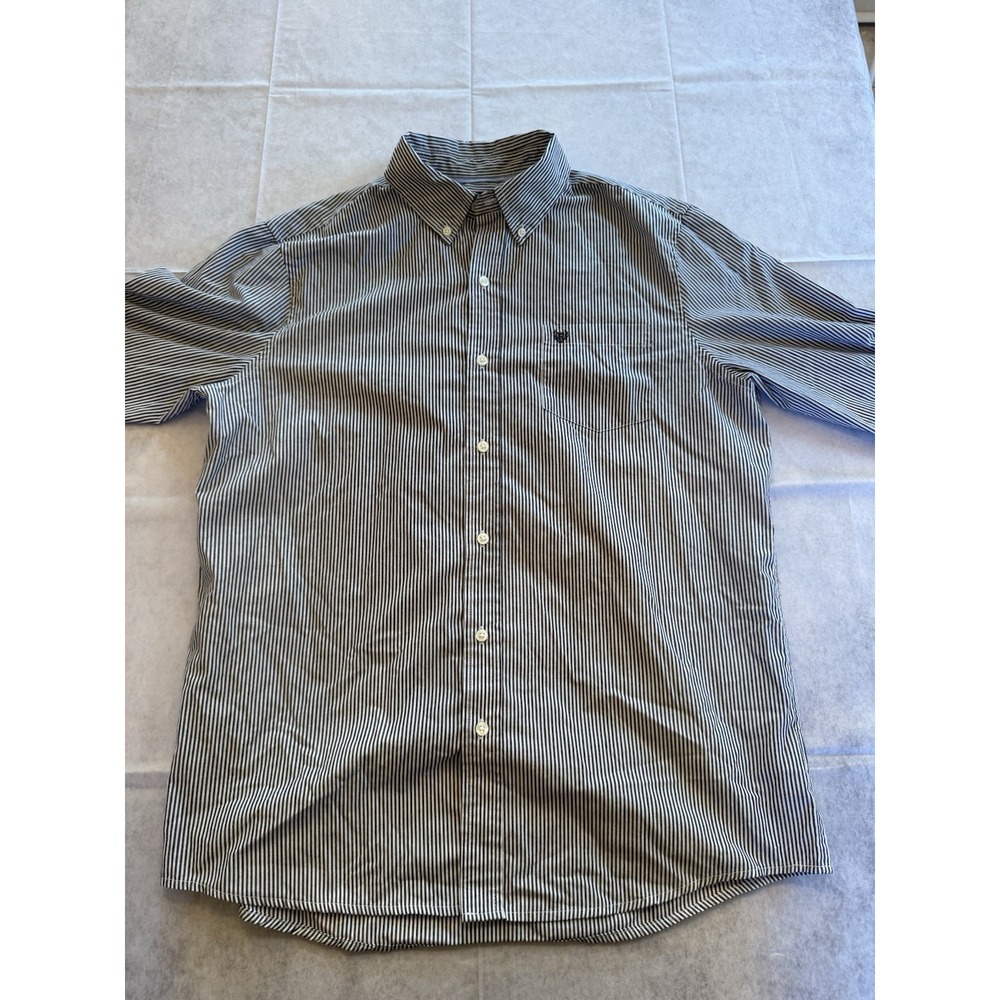 Chaps Shirt Mens Large white Striped (black) Button Up Easy Care Long Sleeve (L)